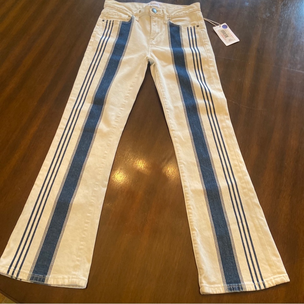 Frame Le Crop Mini Boot Striped White and Blue Jeans 23 Rare Sold Out NWT